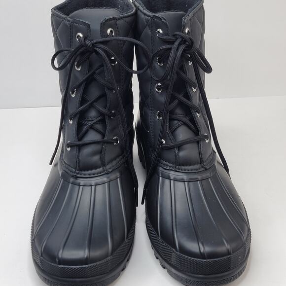 Sperry Gosling Duck Boots Women 9 Black Rubber Quilted Lace Up Rain Snow Winter - Picture 4 of 12